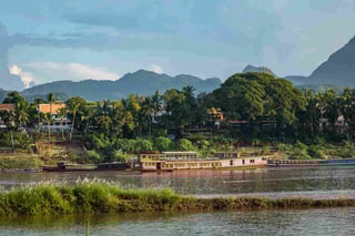 Luang Prabang, Laos, with a view of the Mekong River and mountains