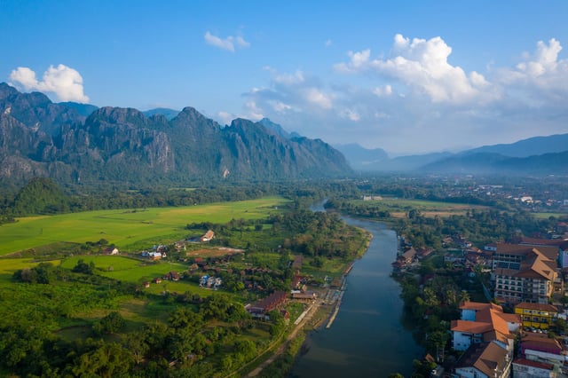 Aerial View Of Vang Vieng Laos