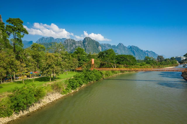 Aerial View Of Vang Vieng Village