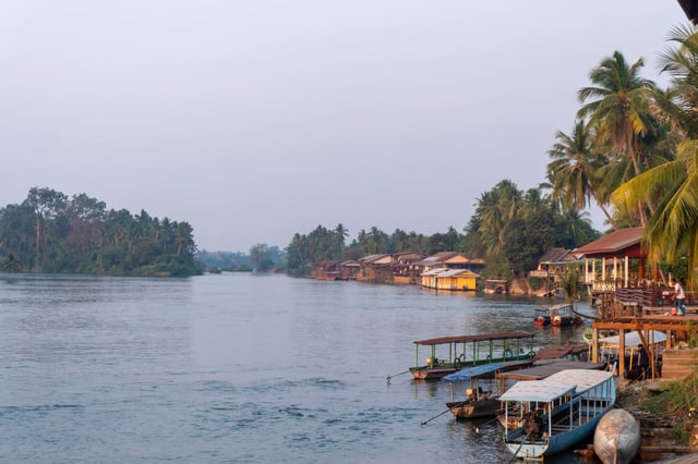 Boats Along Mekong River Don Det