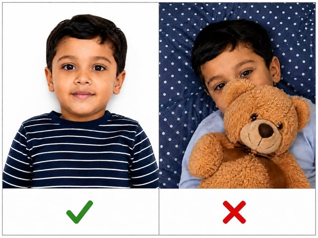 Korrekte und falsche Visafotos von Kindern