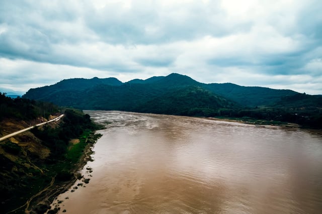 Mekong River With Mountains Laos