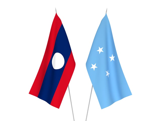 National Fabric Flags Of Laos And Federated States Of Micronesia Isolated