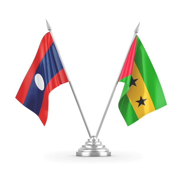 Sao Tome And Principe And Laos Table Flags