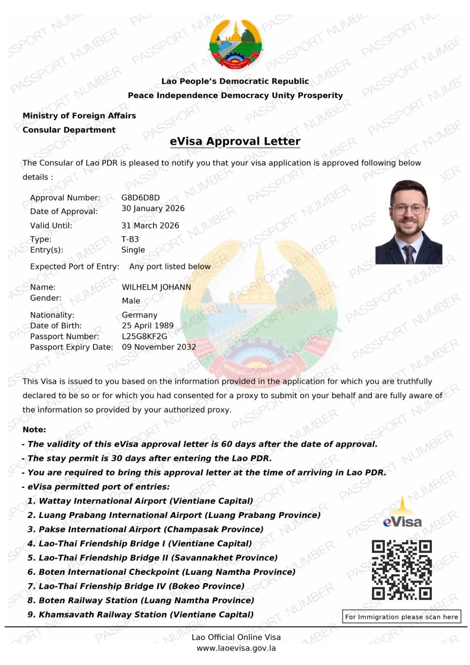 ตัวอย่างวีซ่าท่องเที่ยวลาว