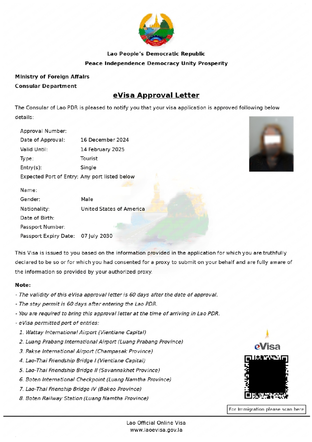 Digital Copy Of Your Laos E Visa