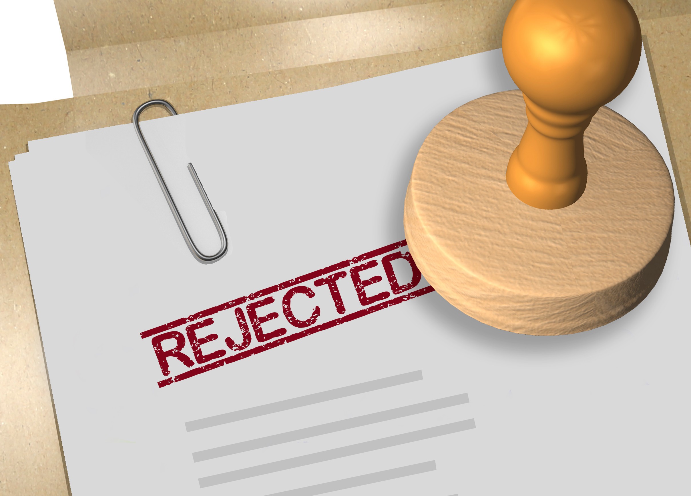 Illustration of rejected stamp title on business document or contract