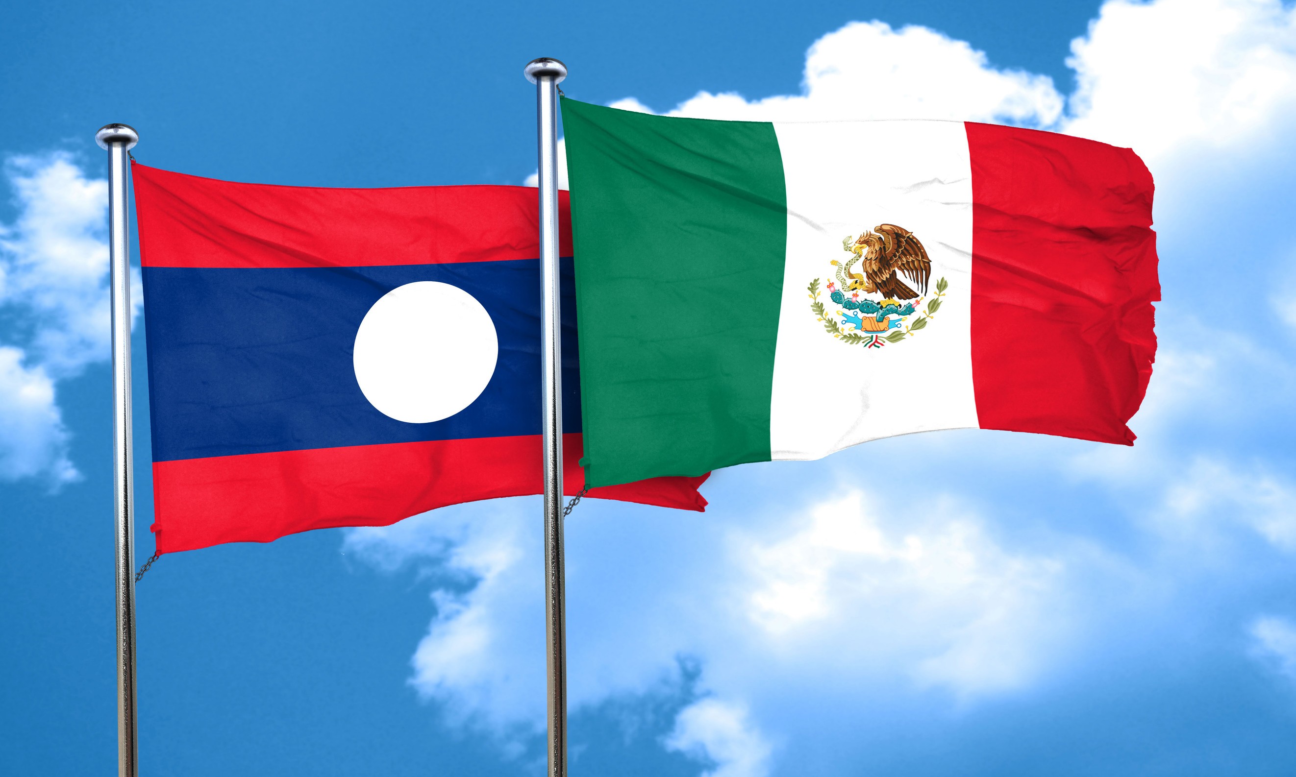 Laos and Mexico flags together