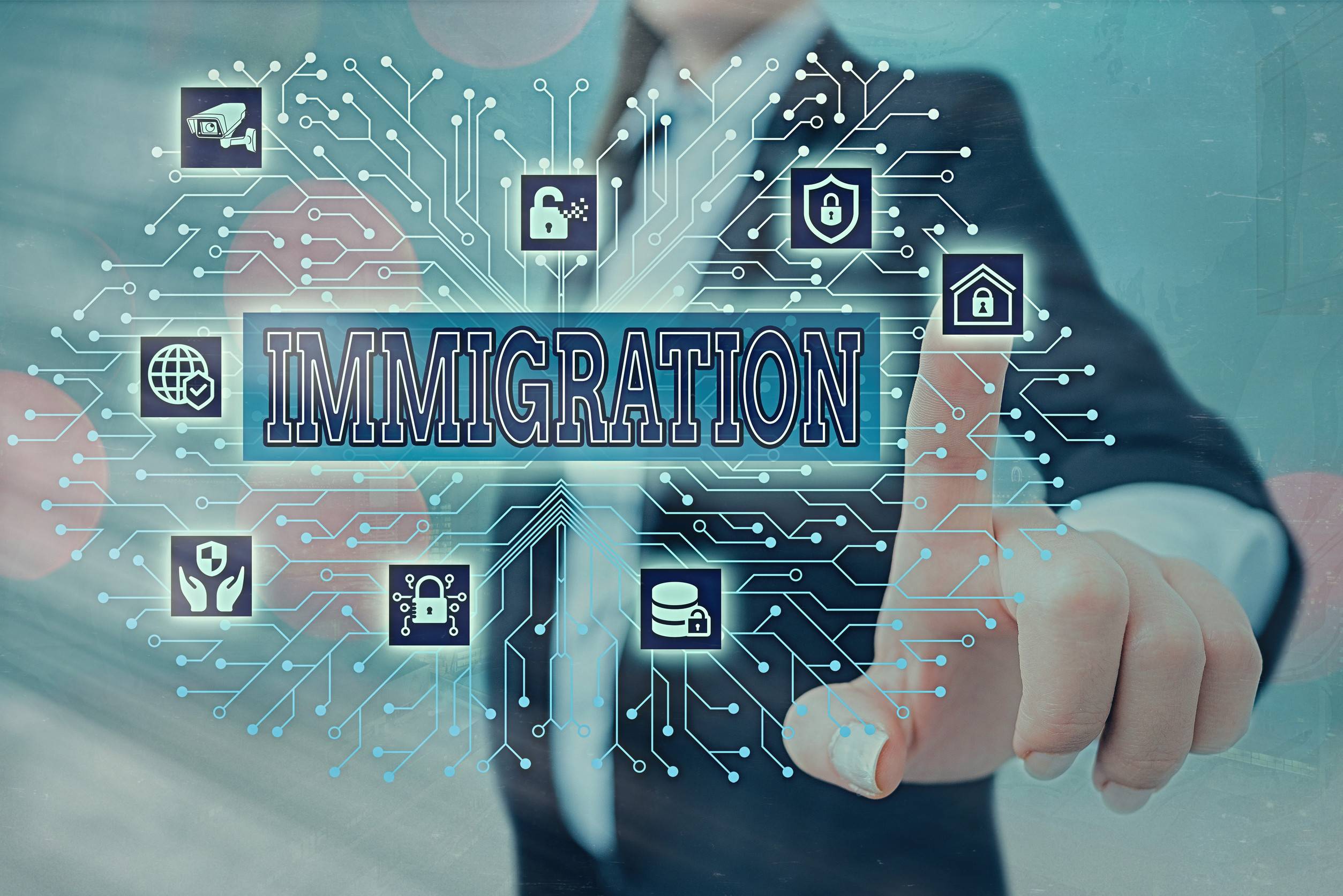  Writing note showing immigration business concept for the action of coming to live permanently in a country
